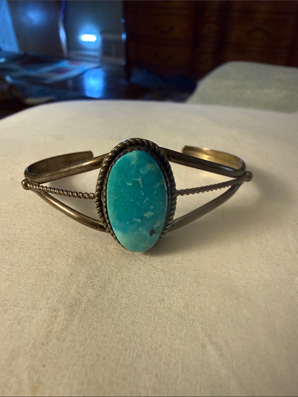 Turquoise Stone Silver Cuff Bracelet - Women Jewelry